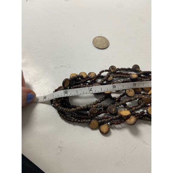 Vintage Brown Layered Wood Bead Necklace Repaired Clasp - Picture 4 of 4